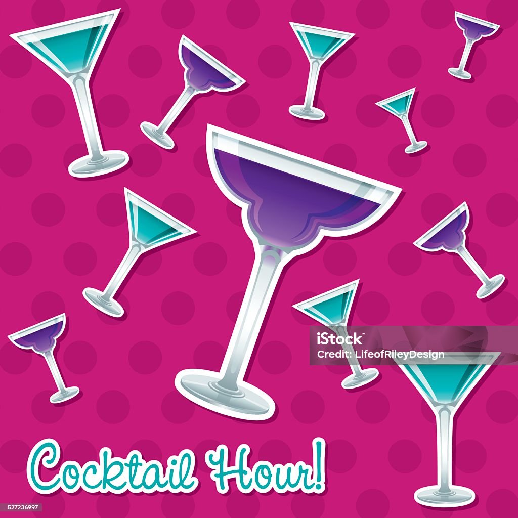 Cocktail Hour Sticker Bright Retro Cocktail Hour Sticker Card In Vector Format Stock ...