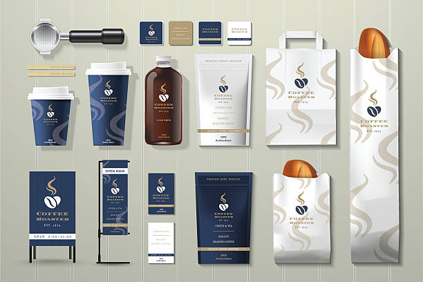コーヒー回転ロースター企業アイデンティティのテンプレートデザインセット - coffee package点のイラスト素材／クリップアート素材／マンガ素材／アイコン素材