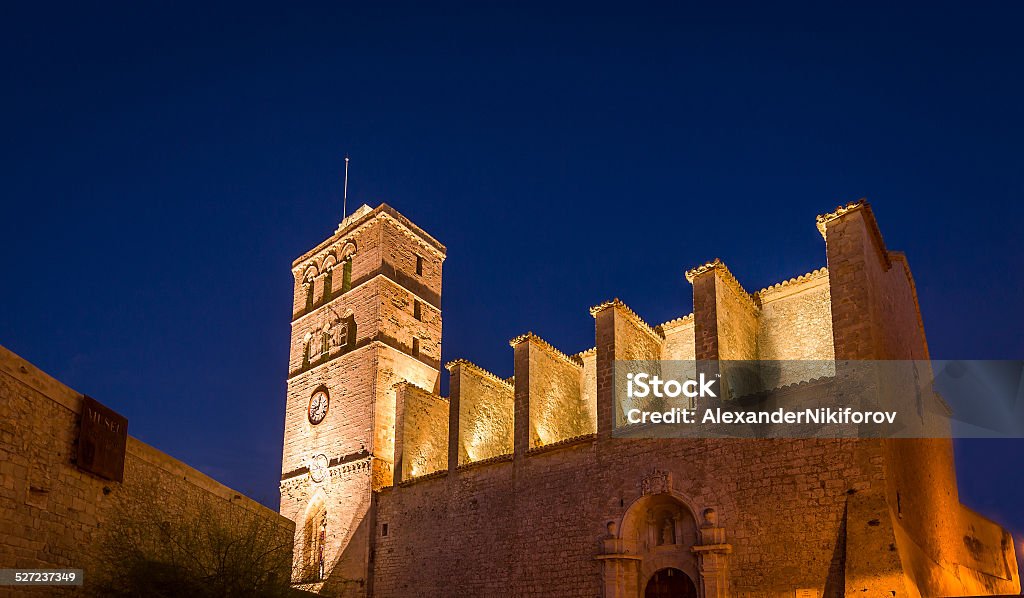 Ibiza Cathedral at night Santa Maria d' Eivissa cathedral in Dart Vila town, Ibiza Ibiza Island Stock Photo