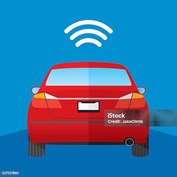 Car Back With Wifi Stock Illustration - Download Image Now - Alternative Fuel Vehicle, Antenna - Aerial, Blue