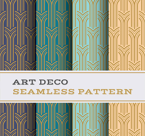 ilustraciones, imágenes clip art, dibujos animados e iconos de stock de arte decó patrón continuo 05 - art deco 1930s style pattern design