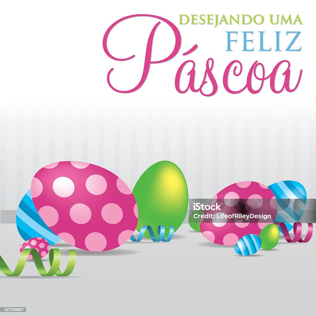 "Wishing you a Happy Easter" scattered egg cards Portuguese "Wishing you a Happy Easter" scattered egg cards in vector format. Blue stock vector