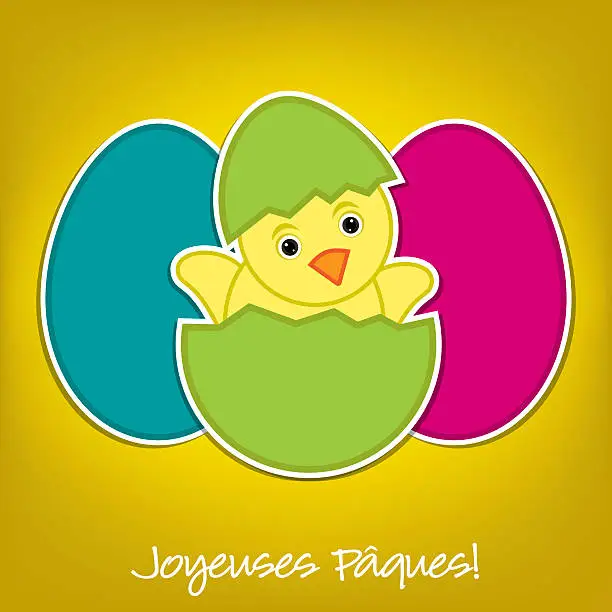 Vector illustration of Baby Chick and eggs Easter card in vector format