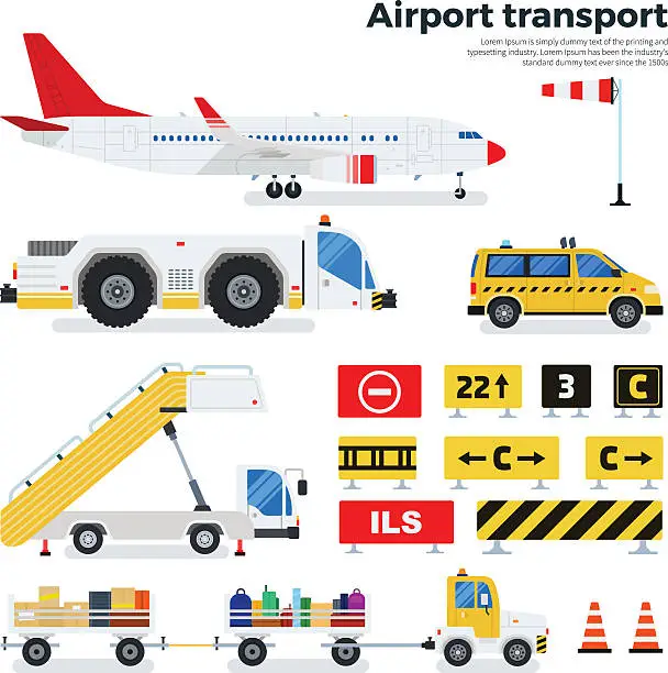 Vector illustration of Different airport transport on white background