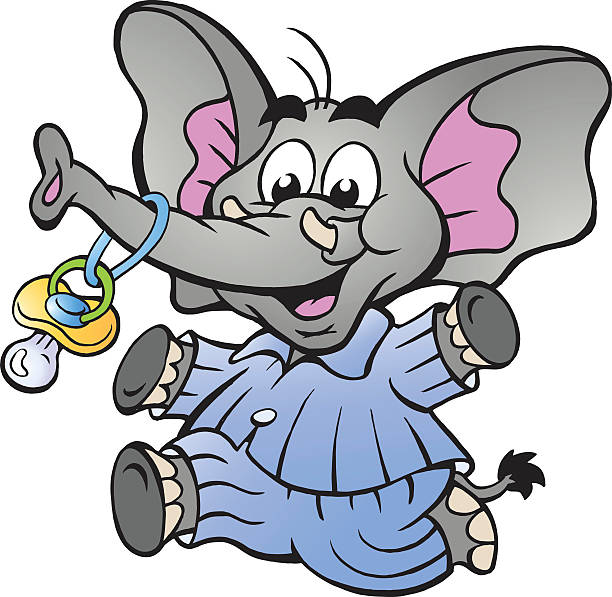 ilustrações de stock, clip art, desenhos animados e ícones de feliz menino bebê elefante em pijama segurando um chupeta - shrank