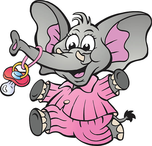 ilustrações de stock, clip art, desenhos animados e ícones de elefante bebê menina feliz em pijama segurando um chupeta - shrank