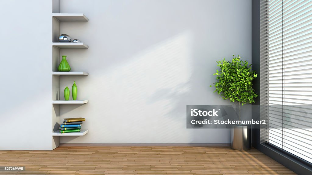 interior with plant and shelf. 3D illustration Apartment Stock Photo