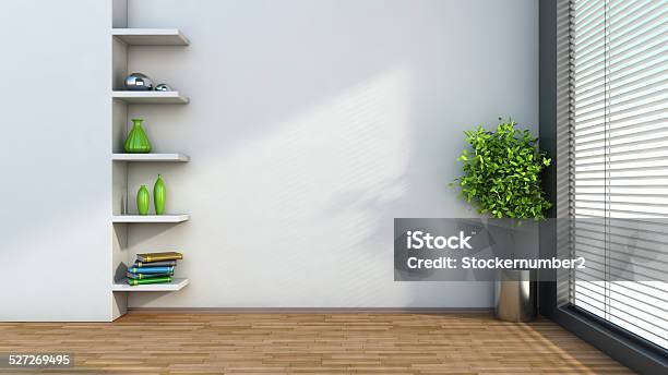 Interior With Plant And Shelf 3d Illustration Stock Photo - Download Image Now - Apartment, Architecture, Backgrounds