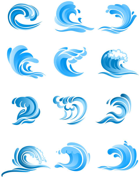 ブルーの海と海の波を設定します - sea beach storm wave点のイラスト素材／クリップアート素材／マンガ素材／アイコン素材