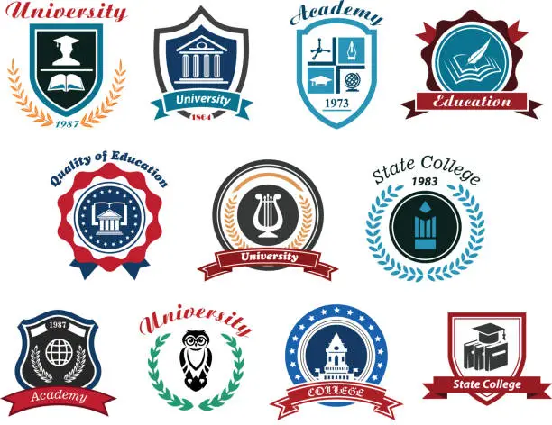 Vector illustration of University, academy and college emblems set