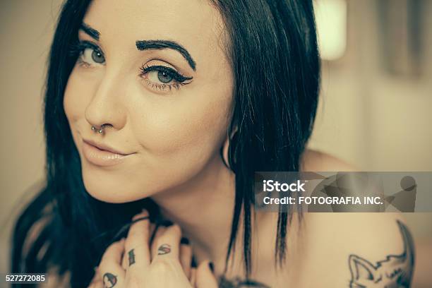 Alternative Tattoo Model Stock Photo - Download Image Now - Adult, Adults Only, Arms Raised