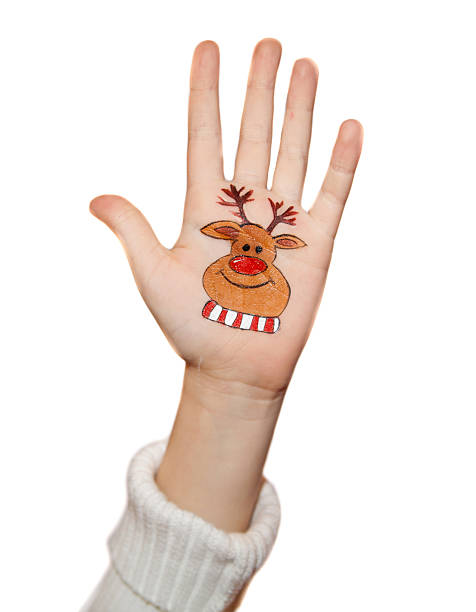 istock Kid's hands with painted Christmas symbol 527272629