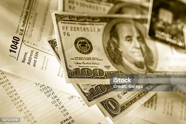 Credit Card And Dollars Stock Photo - Download Image Now - American One Hundred Dollar Bill, Annual Event, Budget