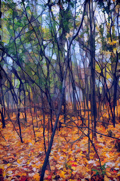 istock Mystery colorful forest, surreal, enchanted, watercolor paint effect 527273631