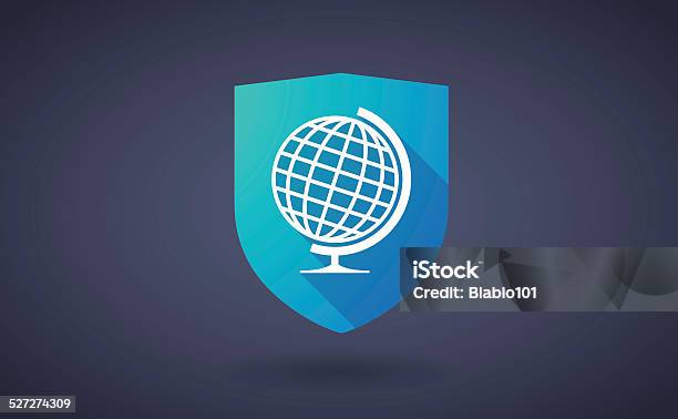 Long Shadow Shield Icon With A World Globe Stock Illustration - Download Image Now - Abstract, Backgrounds, Badge