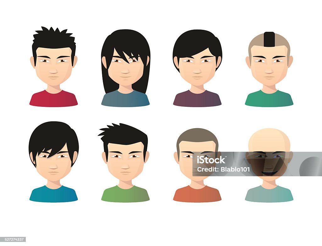 Set of asian male avatars with various hair styles Illustration of an isolated set of  asian male avatars with various hair styles People stock vector