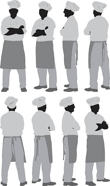 Various views of standing chef Various views of standing chefhttp://www.twodozendesign.info/i/1.png chef silhouettes stock illustrations