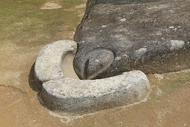 Detail - the stone head of condor in Temple of Condor in Machu Picchu, Peru