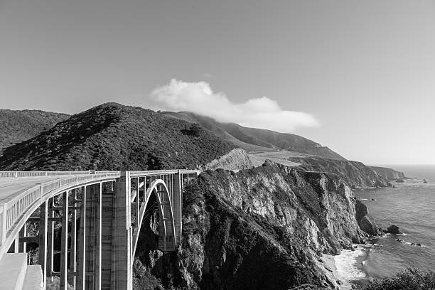 Big Sur Coast Of California With Waves Crashing Against Rocky ShoresBixby Creek Bridge and Big Sur coastline, California, Black and White