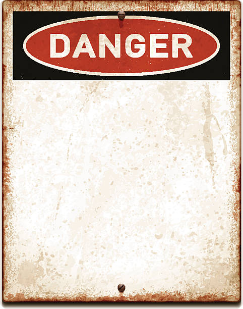 Weathered blank placard with danger text and screws_vector Vintage metal sign with copy space. Grunge square placard with rusty stains, two screws and red and black banner reading DANGER. Photorealistic vector illustration isolated on white. Layered EPS10 file with transparencies and global colors. Individual elements and textures. Related images linked below./file_thumbview/54135640/1 rusty stock illustrations