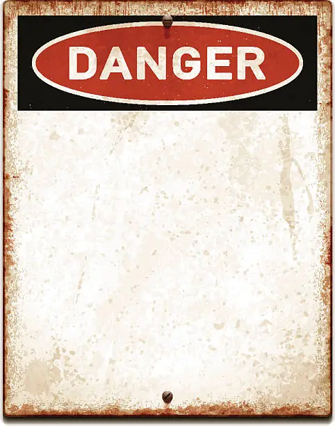 Vector illustration of Weathered blank placard with danger text and screws_vector
