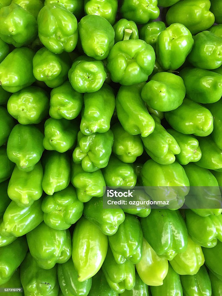 Green bell peppers Large group of green bell peppers, full frame Close-up Stock Photo