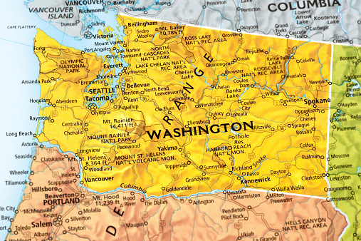 Map of Washington State in USA.