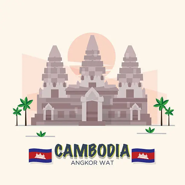 Vector illustration of Angkor Wat. Cambodia landmark 7th Wonder of the World