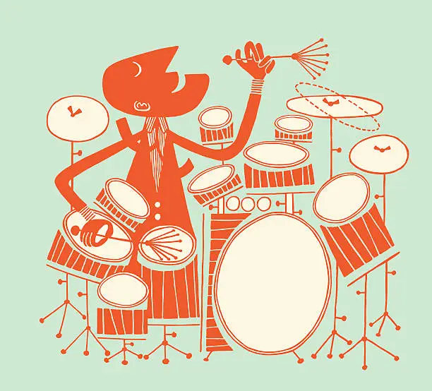 Vector illustration of Man Playing Large Drum Kit