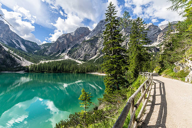 braies 레이브 - country road fence road dolomites 뉴스 사진 이미지