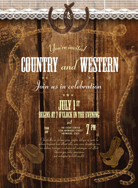 illustrations, cliparts, dessins animés et icônes de le cuir, le bois et dentelle de musique country et western horsheshoe design template - country and western music illustrations