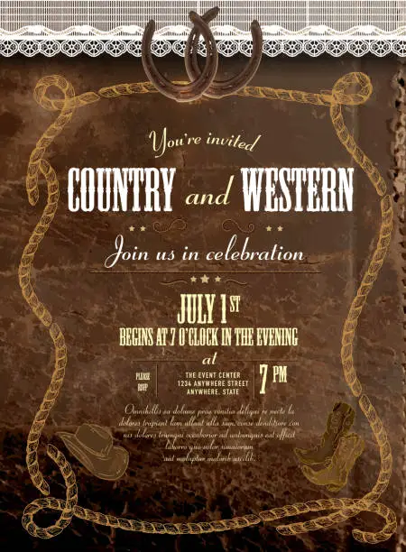 Vector illustration of Leather and lace country and western invitation design template