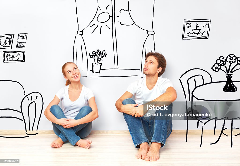 happy couple in  new apartment dream and plan interior Concept family: Happy couple in the new apartment dream and plan interior Apartment Stock Photo