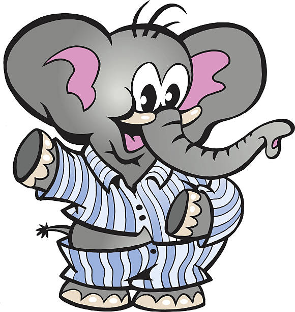 ilustrações de stock, clip art, desenhos animados e ícones de ilustração vetorial mão-extraídas de um feliz bebê elefante em pijama - shrank