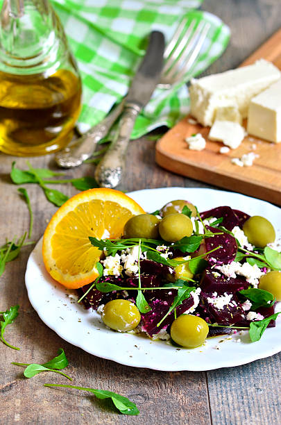 istock Beetroot salad with brynza,olives and rucola. 527346803