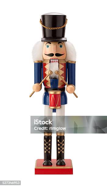 Antique Nutcracker Drummer Isolated Stock Photo - Download Image Now - Nutcracker, Christmas, Doll