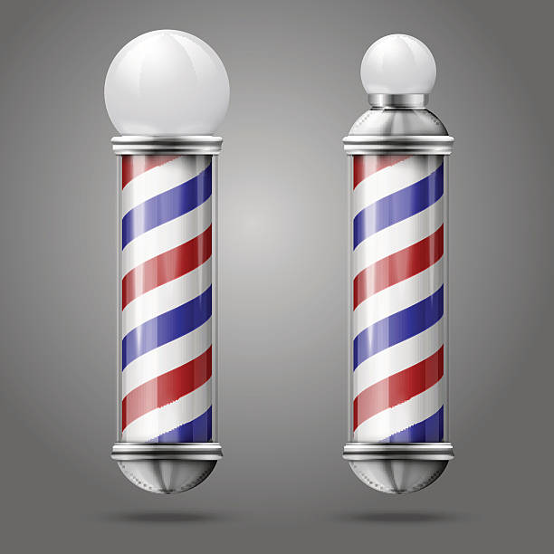 istock Two different old fashioned vintage silver glass barber shop poles 527347059