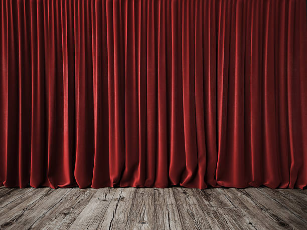 istock Red curtains and vintage wood floor 527347151