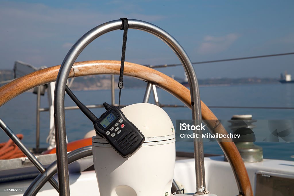 Portable radio set on yacht Antenna - Aerial Stock Photo