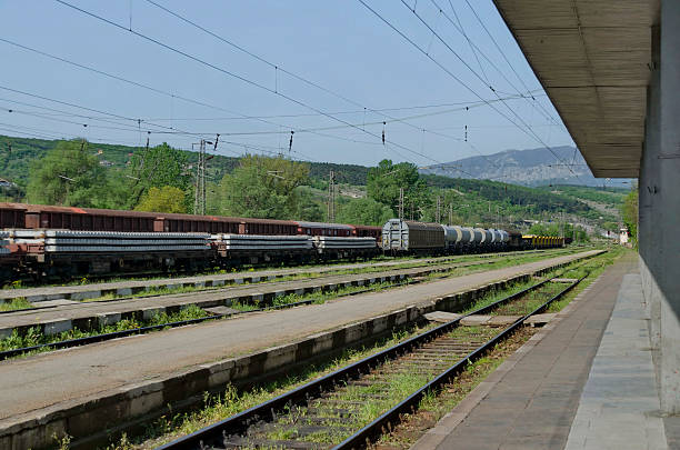 Old station of railway and view in perspective