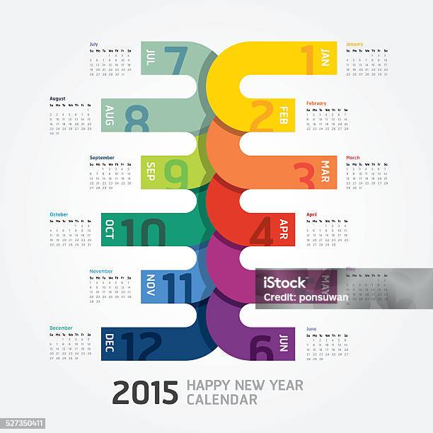 2015 Happy New Year Calendar Design Stock Illustration - Download Image Now - 2015, Abstract, Annual Event