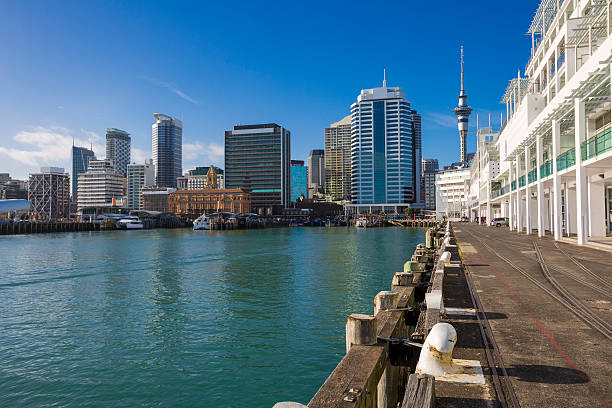 Auckland Cityscape Auckland pier in early morning Waitemata Harbor stock pictures, royalty-free photos & images