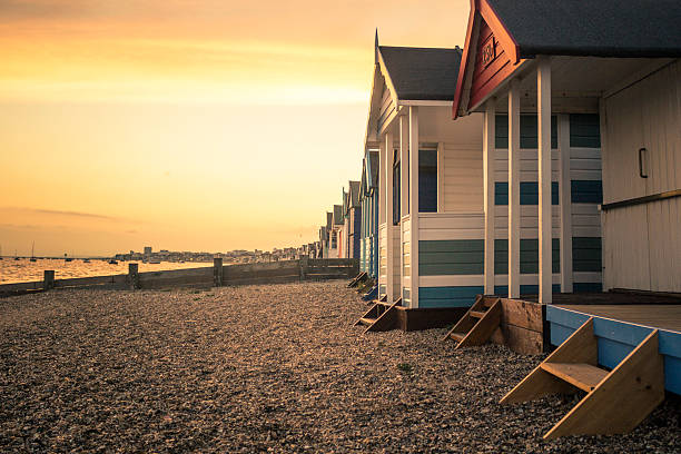 beach huts beach huts in southend on sea essex stock pictures, royalty-free photos & images