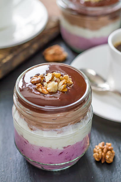 istock Layered jelly with chocolate cream and walnuts 527369943