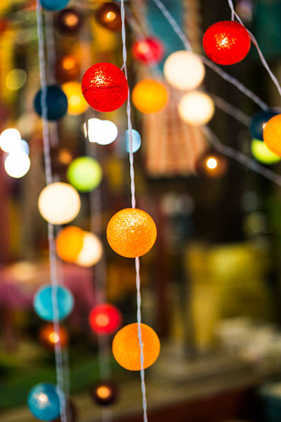 Small flower lamps for house decoration with colorful light on. It can be use for background image with nice colorful bokeh