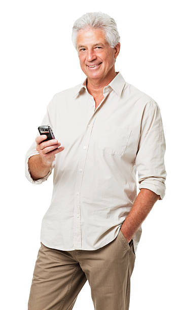 istock Senior Man With Hand In Pocket Using Smart Phone 527372539
