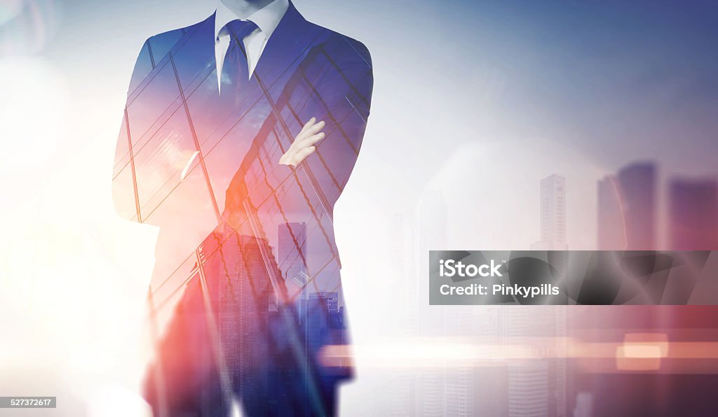Double exposure of city and business man Double exposure composition of city and business man Adult Stock Photo