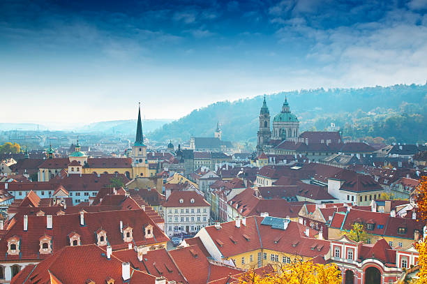 istock Top view on medieval houses of Prague 527372811