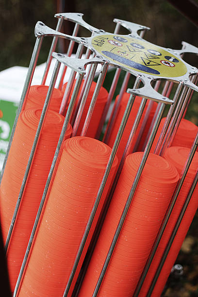 Skeet shooting, closeup of clay pigeon trap stock photo