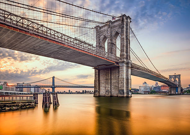 Brooklyn Bridge Brooklyn Bridge in New York City, USA at dawn. brooklyn bridge new york stock pictures, royalty-free photos & images